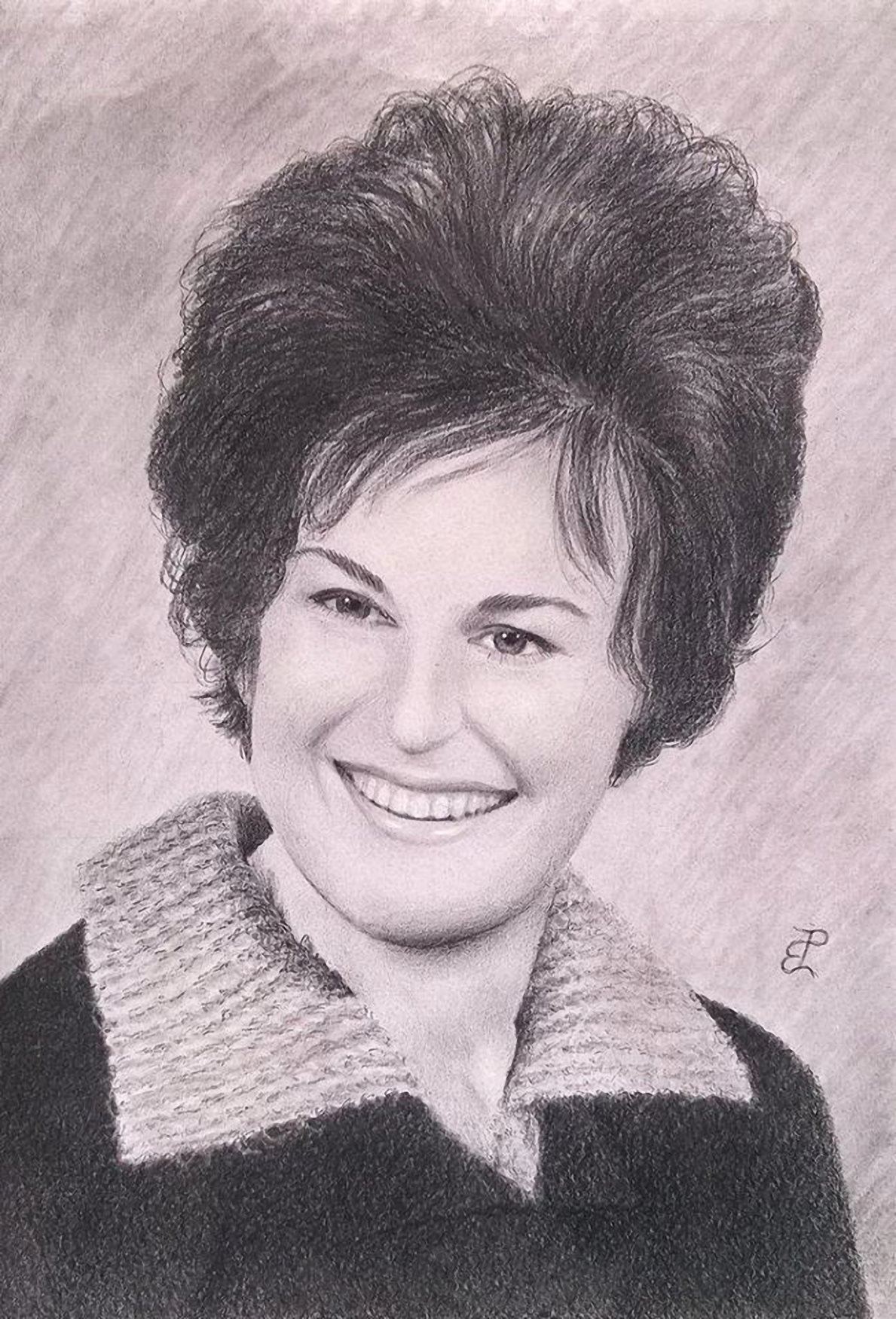 Signora d'altri tempi, di Patrick Ezechiele. Disegno in bianco e nero, matita su carta.