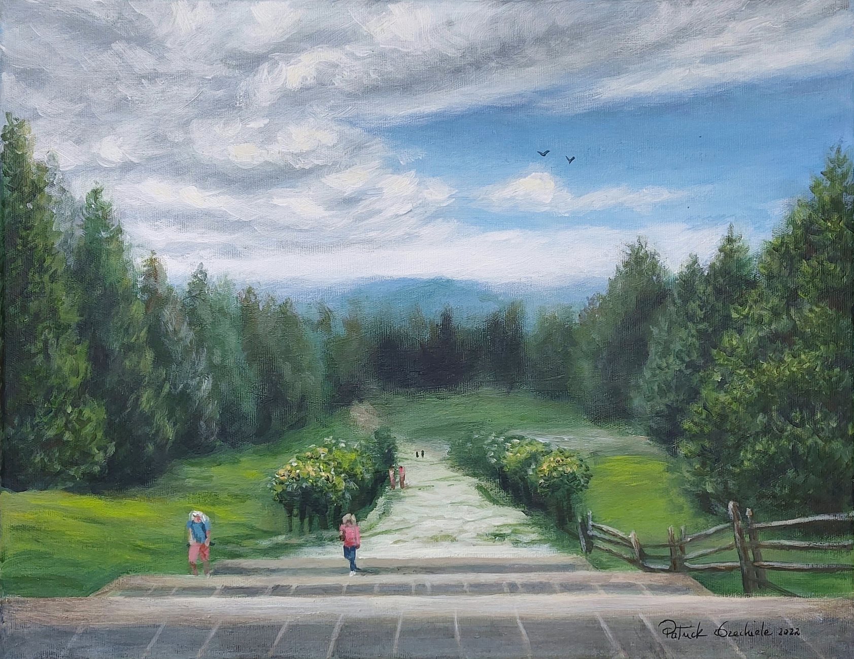 I passi della fede, di Patrick Ezechiele. Dipinto a colori, acrilico su tela 40 x 60 cm.