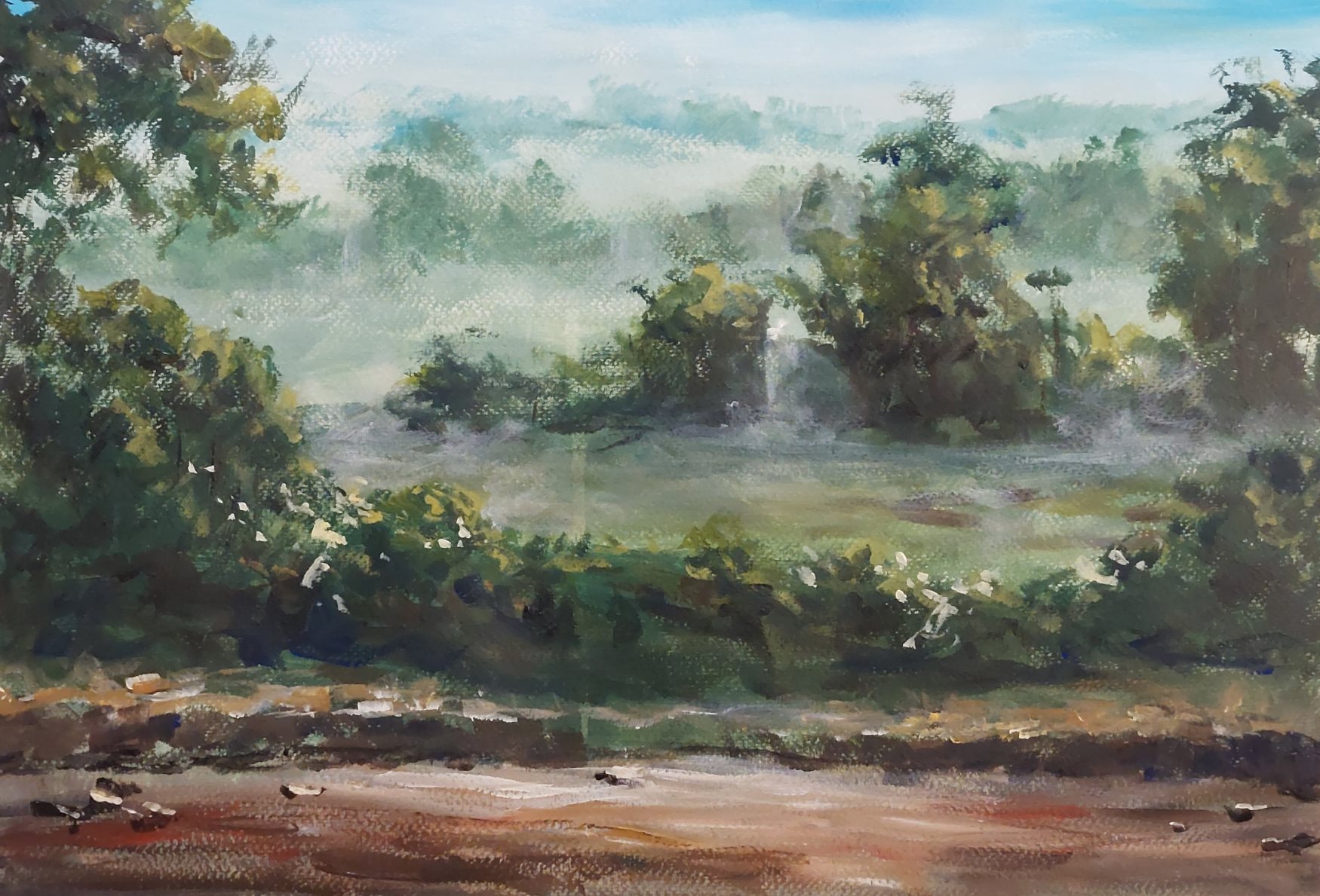 Dentro le origini, di Patrick Ezechiele. Dipinto a colori, acrilico su carta 32 x 47 cm.