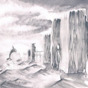 L'inevitabile, di Patrick Ezechiele. Dipinto in bianco e nero, acquerello su carta.