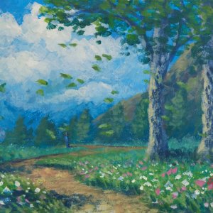 Come foglie, di Patrick Ezechiele. Dipinto a colori, acrilico su tela 30 x 40 cm.