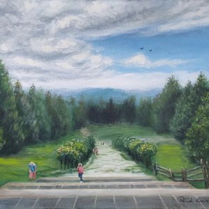 I passi della fede, di Patrick Ezechiele. Dipinto a colori, acrilico su tela 40 x 60 cm.